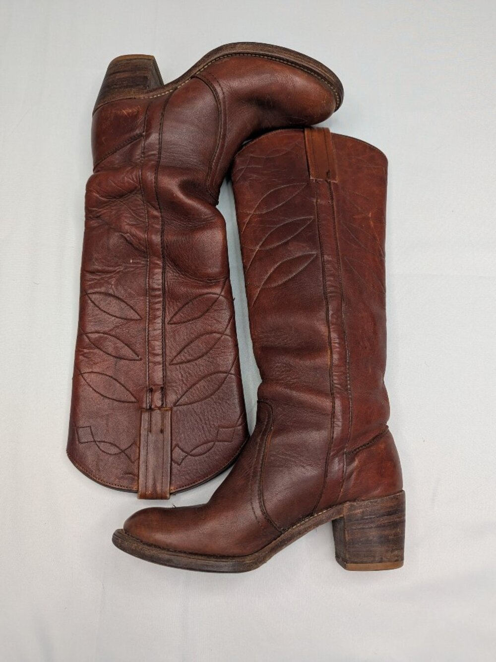 Vintage 1950-1970 FRYE Black Label Campus Stitch Tall Leather Boots 8558 6.5B